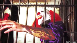 Group of clowns double penetration boned skinny beauty
