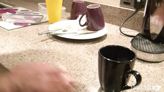 Stepson ejaculates to her Milf's tea cup!