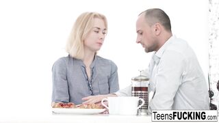 Young blonde Via Lasciva treats him to anal during breakfast