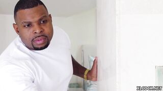 huge ebony cock surprises white woman inside WC