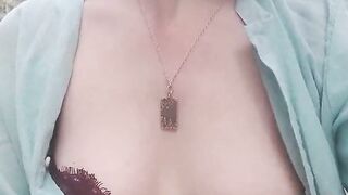 Exhibitionist teen undresses on webcam near the road