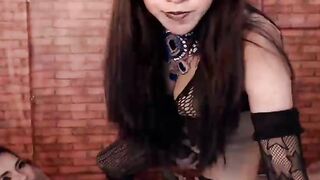 Shemale in fishnets fucks blonde