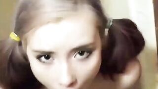 Cute Teen Deepthroat Cock Lover in the Bathroom