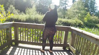 Fat Butt mom Wears view through Leggings at Outside Park