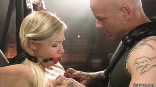 Tied blonde slave into underwear whipped