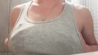Nipples having fun by toothbrush and Spitting on Titted and Rub
