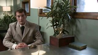 Redhead shemale Eva Lin anal fucks Mike J in the office