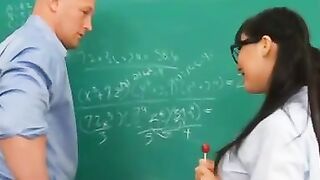 Skinny Asa Akira fucking into the classroom with her glasses