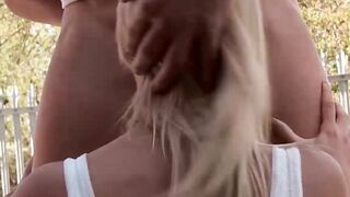 Sexsual blondie giving fellatio to mechanic