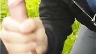 Twink Sucks Big Cock Outdoors and Swallows Cum