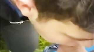 Twink Sucks Big Cock Outdoors and Swallows Cum