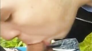 Twink Sucks Big Cock Outdoors and Swallows Cum