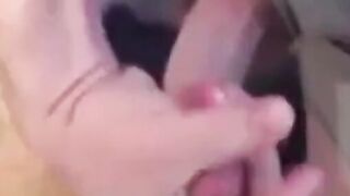 Big-cock amateur gets a blowjob from his buddy and cums hard