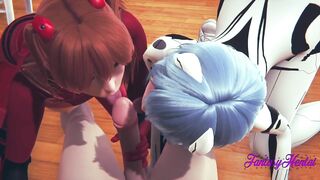 Evangelion Hentai - 3-Way Shinji, Asuka and Rei in Shinji's Room