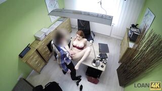 LOAN4K. Loan agent gets access to kinky hot snatch of red blowjob