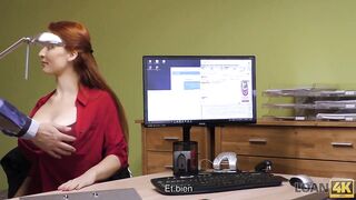 LOAN4K. Loan agent gets access to kinky hot snatch of red blowjob