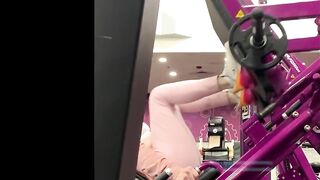 Cute 19 yo Year Older Leg Press Into Pink Tight Leggings
