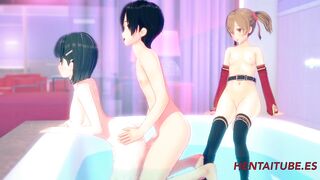 SAO Sword Art Online Animated - Kirito Fucks Asuna & Suguha inside