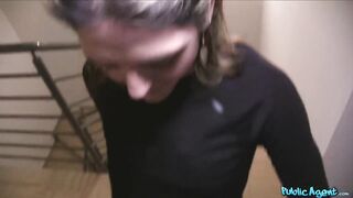 Outside Agent French goddess into Glasses Screwed on a Public