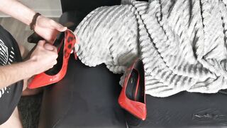 Cum inside Secretary Red LeoHigh Heels - Big SlowMo Cumload