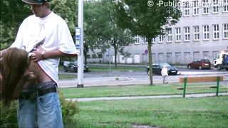 A cute barely legal Alexis Crystal inside a public street threesome