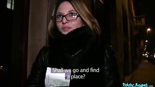 Outdoors Agent French Beauty inside Glasses Pounded! on a Outdoor Stairwell