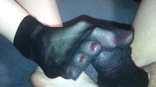 Amateur Toejob #61 African Nylon Socks Toejob with Cum inside