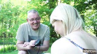Skinny barely legal blonde takes older man penis inside her wet