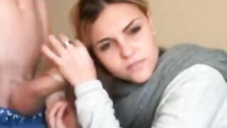 Long-Haired Amateur's Blowjob and Hairy Webcam Handjob