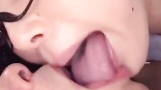Japanese amazing woman gives pleasure with her long tongue