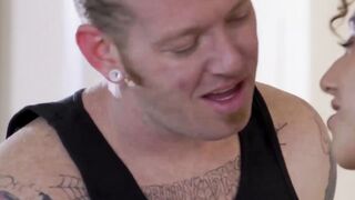 Curly hottie Kira Perez worshipped my long cock until it erupts hot spunk