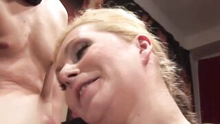Blonde chicks sucking off cocks inside gang bang
