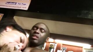 beauty dark hair gets throat ebony hammered