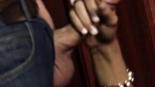 beauty dark hair gets throat ebony hammered