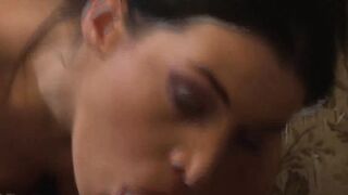 Lusty dark haired gets facial cumshot