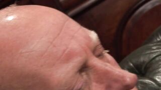 Bitchy dark haired works a long phallus for facial sperm