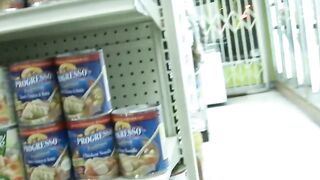 Slutty blondie having risky sex at the store