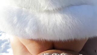 Hottie screwed into the cold snow: blowjob, reverse cowgirl, doggy style and