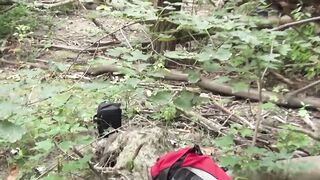 Vulgar MILF eats 2 cocks inside the woods