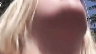 BBW bitch offer oral sex inside 3 way outdoor