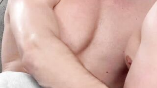 Pumping Jake of his large cock until he cum