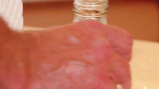 Thin dark hair gets facial creampie