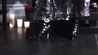 Skinny gf masturbating into bondage tape