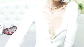 Small tits babe in blouse masturbates