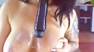Big-Titted Latina Rides Dildo On Cam