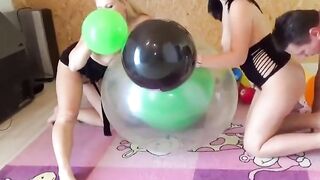 Bondage milfs having 3some sex into balloons