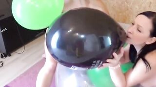 Bondage milfs having 3some sex into balloons