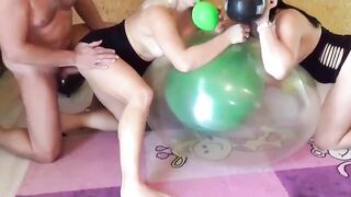 Bondage milfs having 3some sex into balloons
