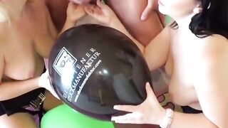 Bondage milfs having 3some sex into balloons
