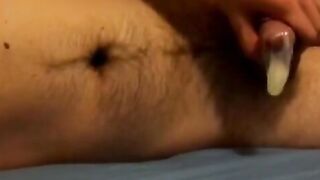 Twink's Condom Full of Cum from Bed Humping